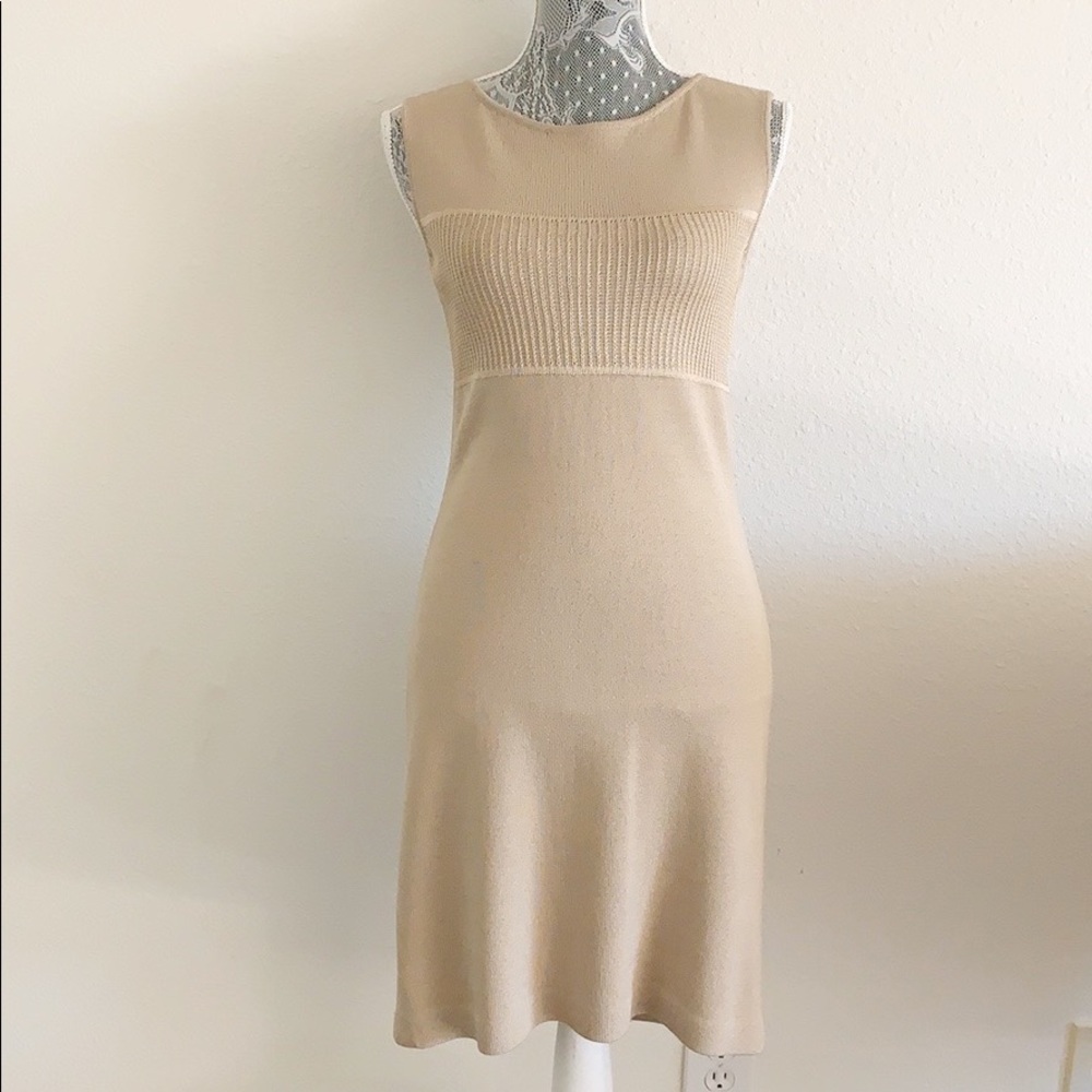 St John Couture Tan Knit Sleeveless Dress sz 2